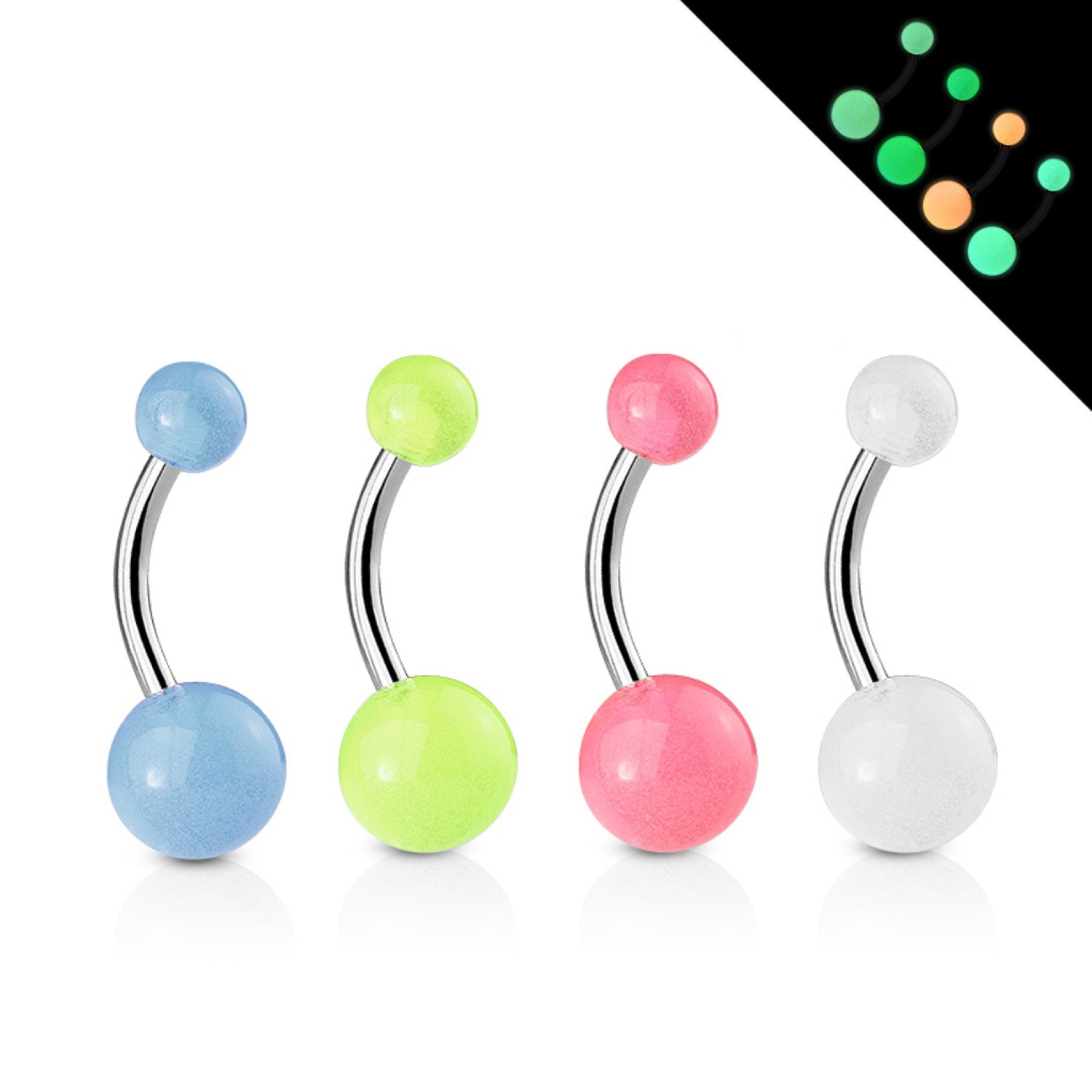 316L Surgical Stainless Steel Navel Rings With Glow In The Dark Balls