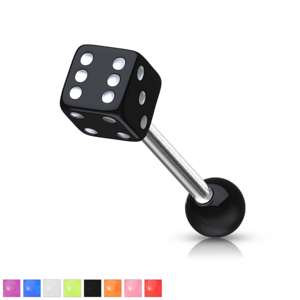 316L Surgical Steel 10,12,14ga Barbell W/ 1 Acrylic Dice End