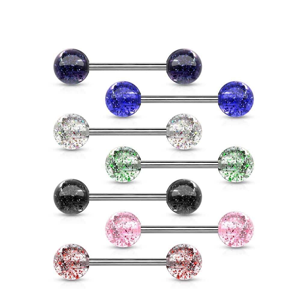 316L Surgical Steel 14GA Barbell W/ Acrylic Color Ultra Glitter Ball