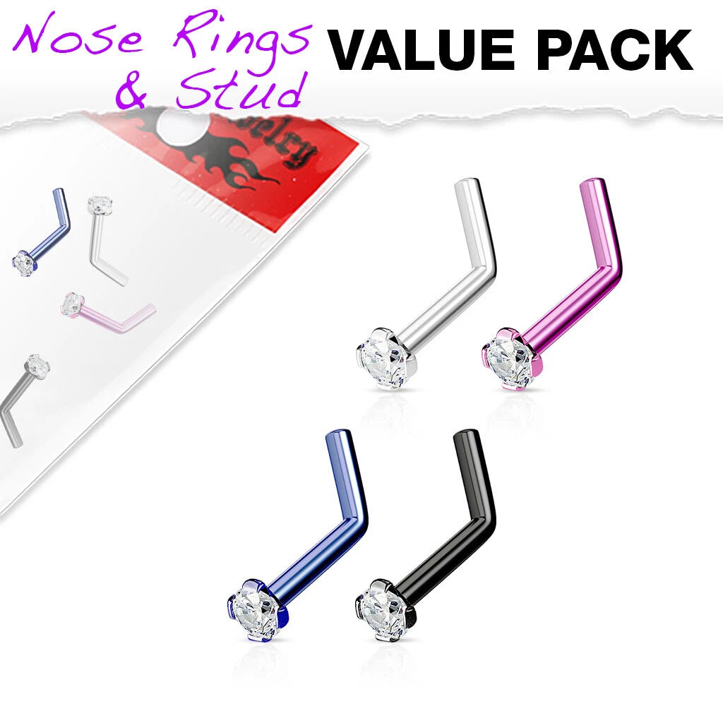 316L Surgical Steel 2mm CZ Top Titanium IP L-Bend Nose Ring