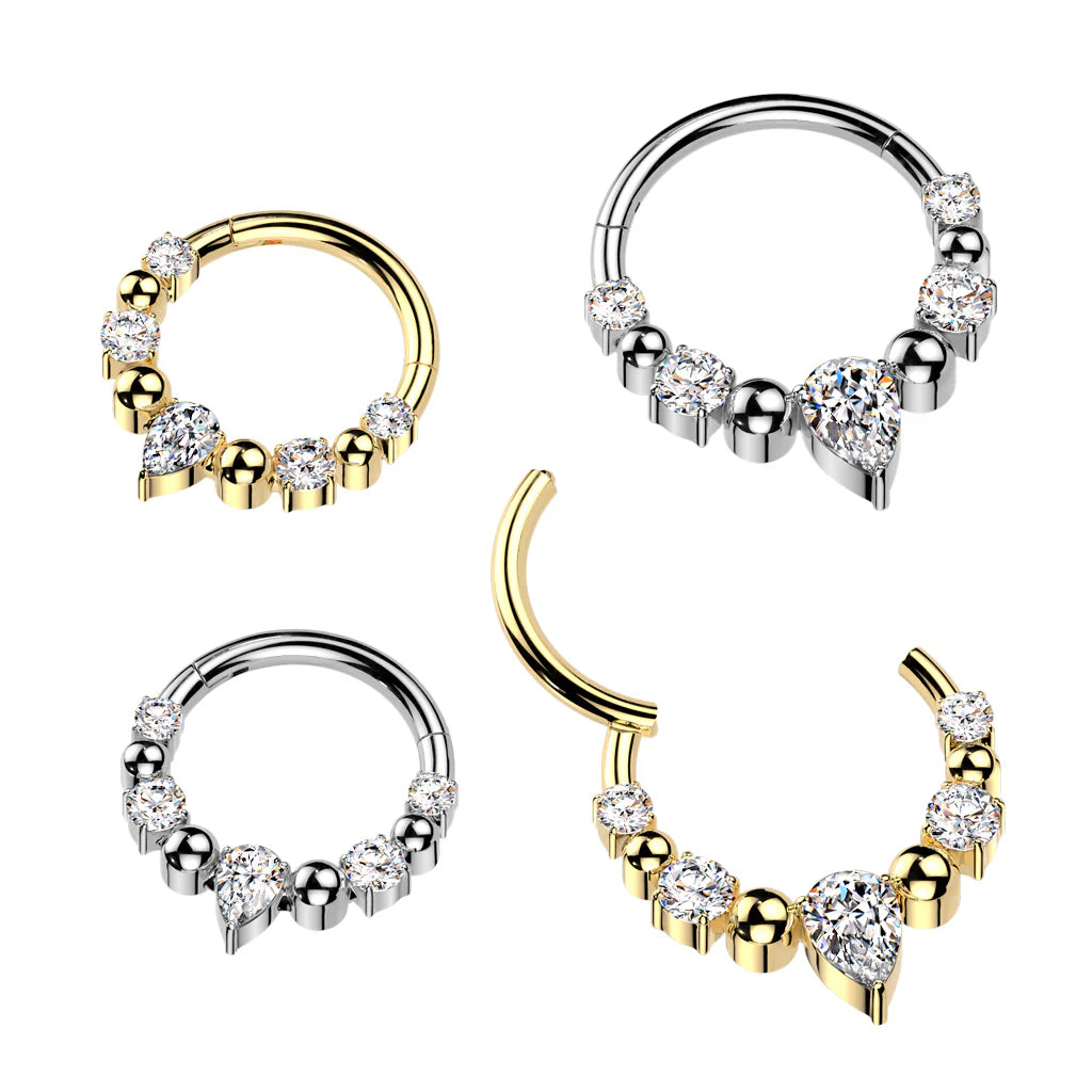 316L Surgical Steel 316L Ball And CZ Hinged Segment Hoop Ring With...