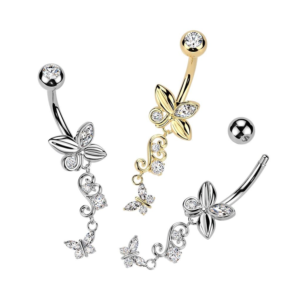 316L Surgical Steel 316L Belly Ring With Butterfly & Filigree Butterfly...