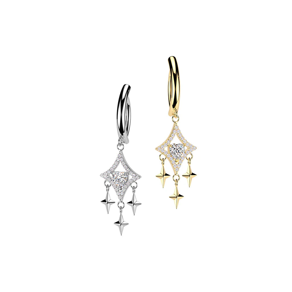 316L Surgical Steel 316L Hinged Belly Button Clicker Ring With Pave CZ...