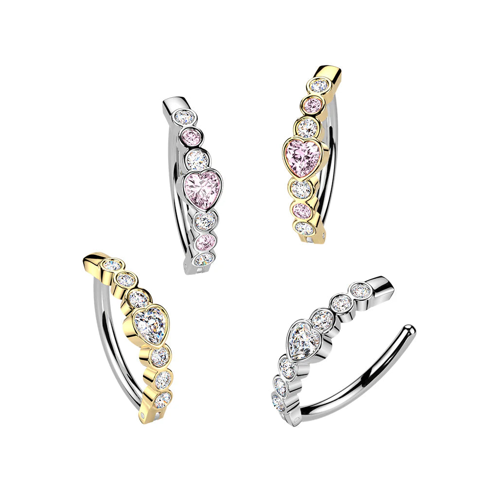 316L Surgical Steel 316L Hinged Belly Button Ring With Heart CZ and 6...