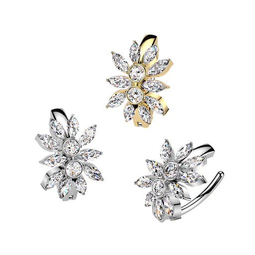 316L Surgical Steel 316L Hinged Belly Button Ring With Marquise CZ Cluster
