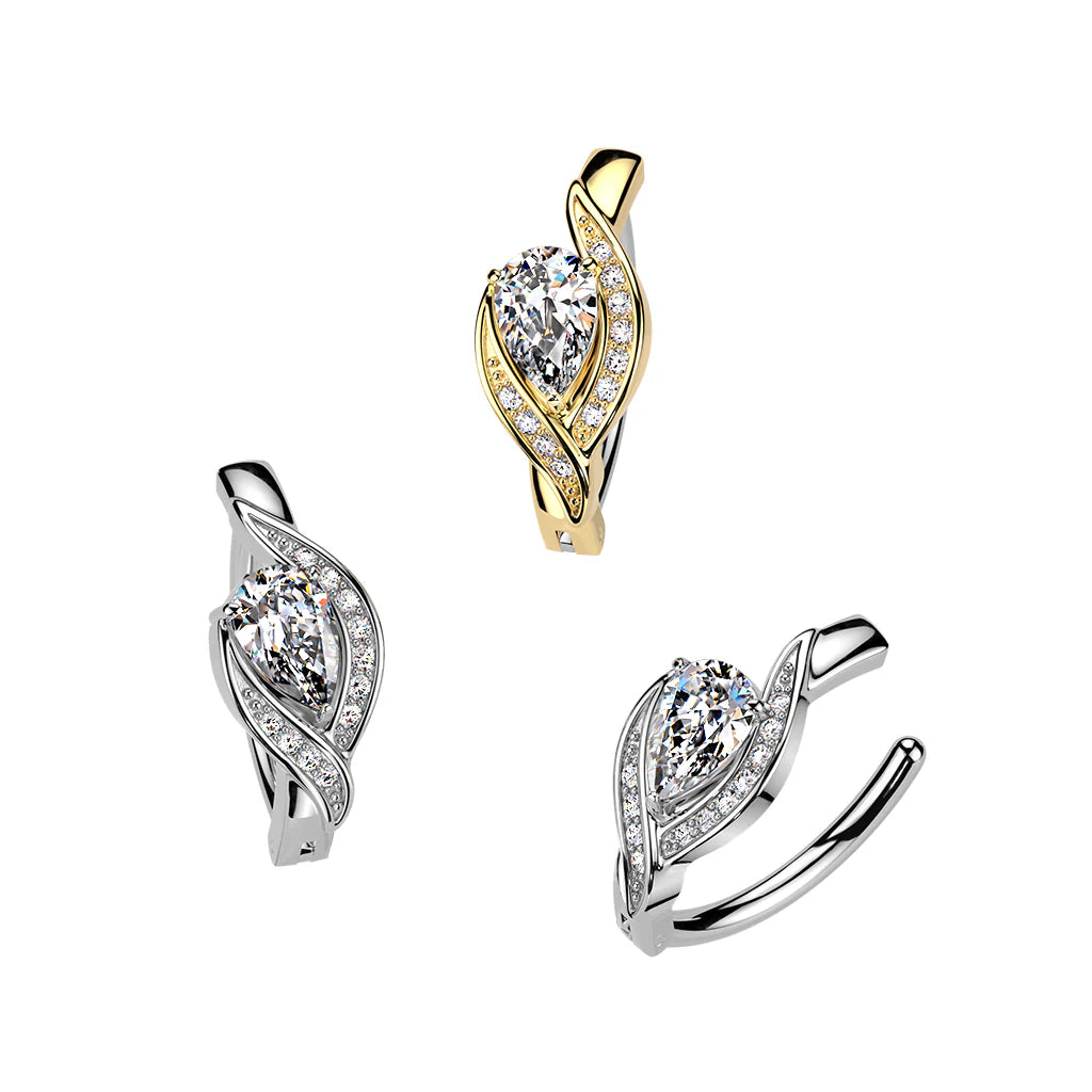 316L Surgical Steel 316L Hinged Belly Button Ring With Pave CZ Edge &...