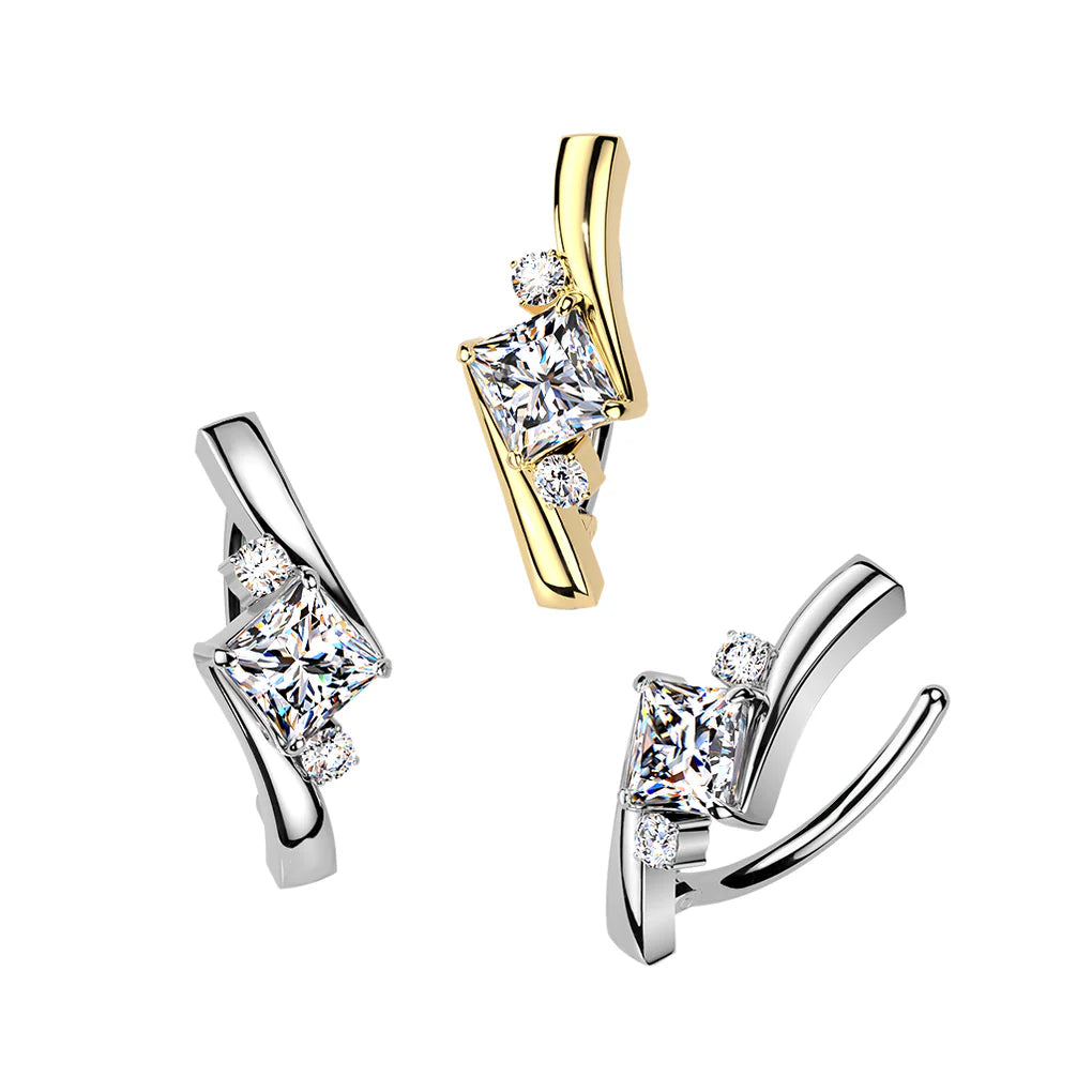 316L Surgical Steel 316L Hinged Belly Button Ring With Princess Cut &...