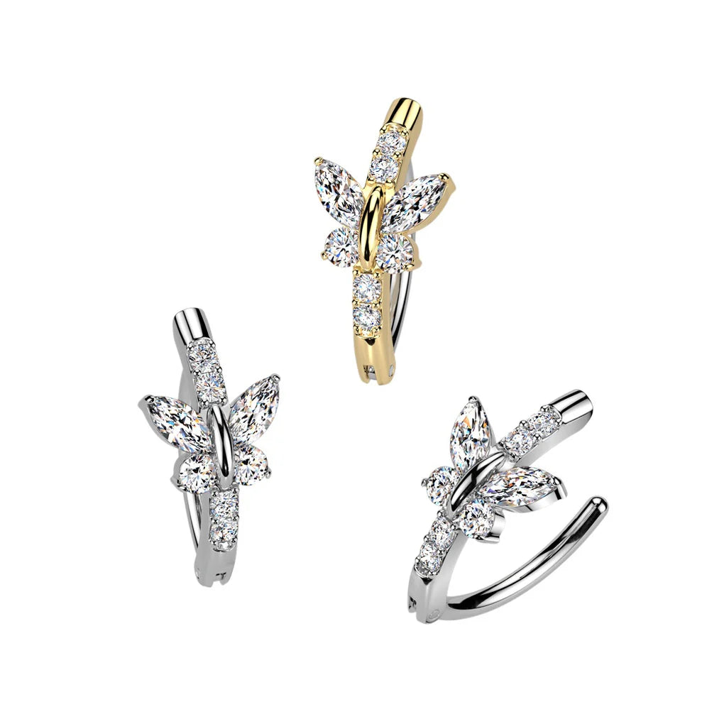 316L Surgical Steel 316L Hinged CZ Butterfly Belly Button Ring