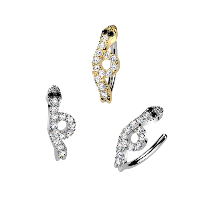 316L Surgical Steel 316L Hinged CZ Pave Snake Belly Button Ring