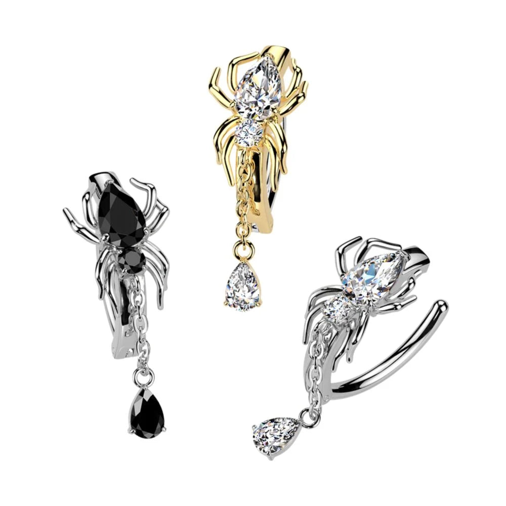 316L Surgical Steel 316L Hinged CZ Spider Belly Button Ring With...