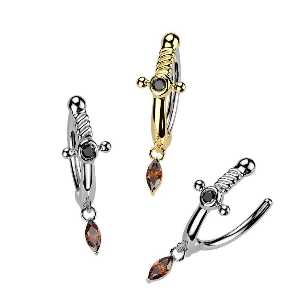 316L Surgical Steel 316L Hinged Dagger Belly Button Ring With Marquise...