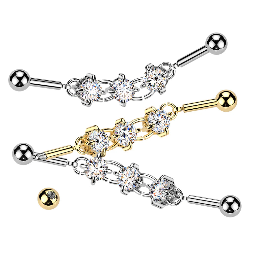 316L Surgical Steel 316L Industrial Barbell With Centered 3 Round Prong...