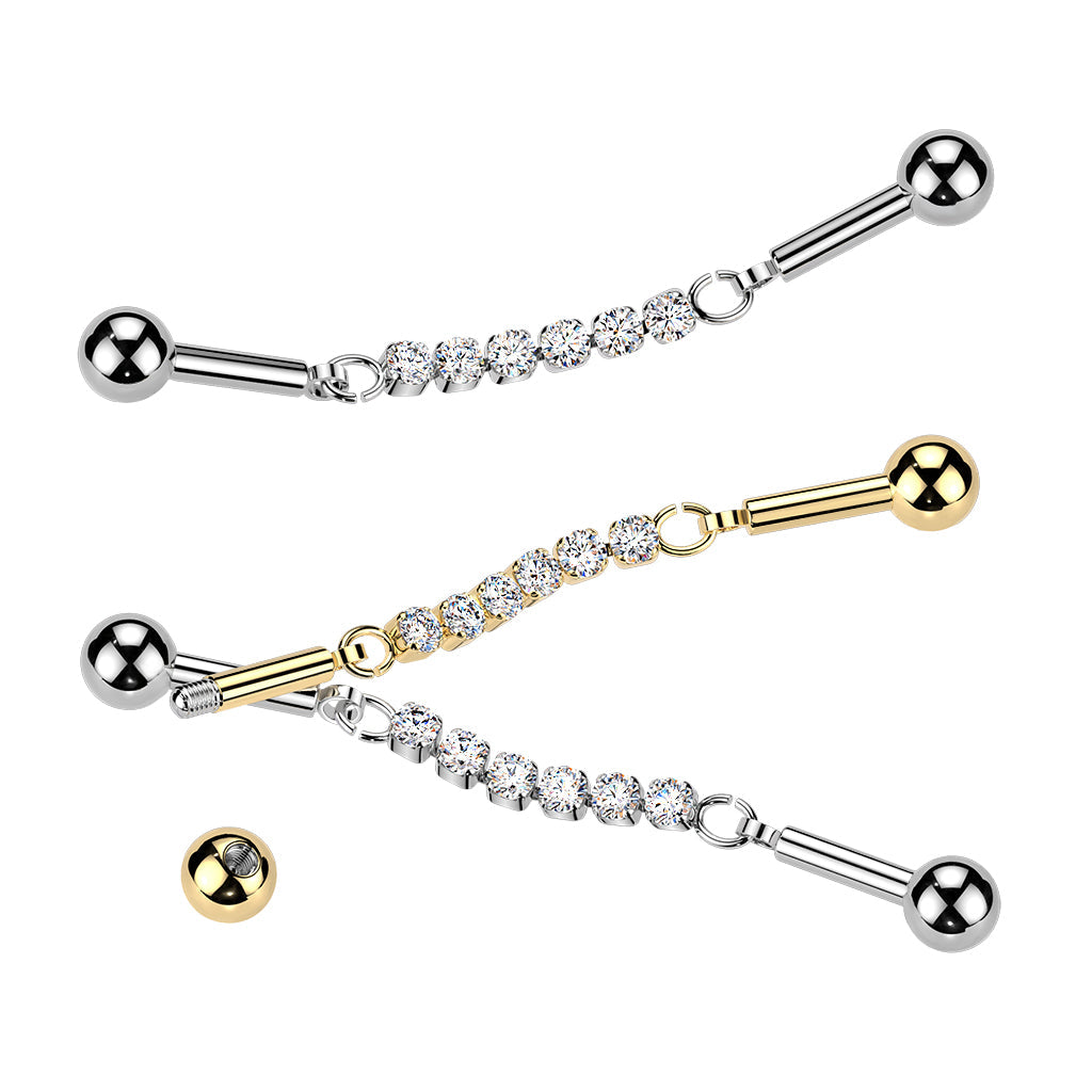 316L Surgical Steel 316L Industrial Barbell With Centered 6 Crystal...