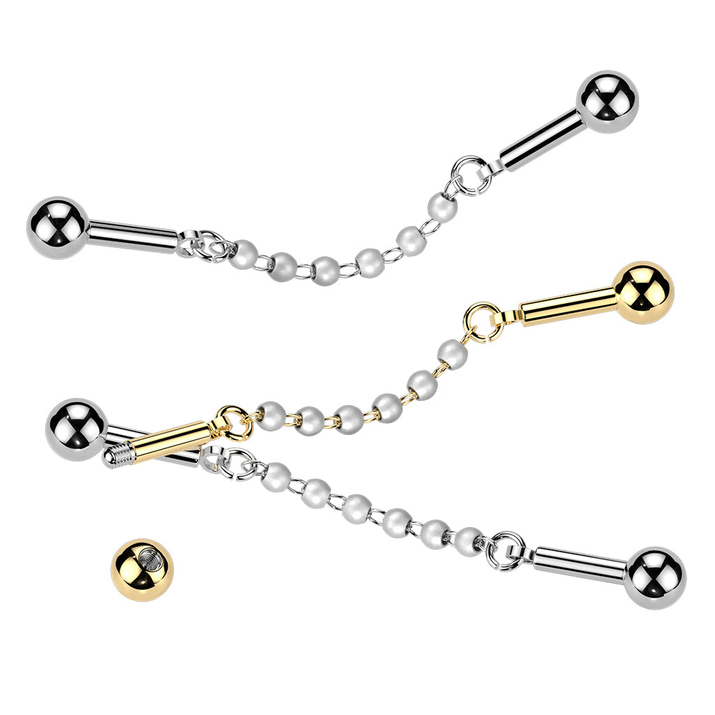 316L Surgical Steel 316L Industrial Barbell With Centered 6 Pearl...