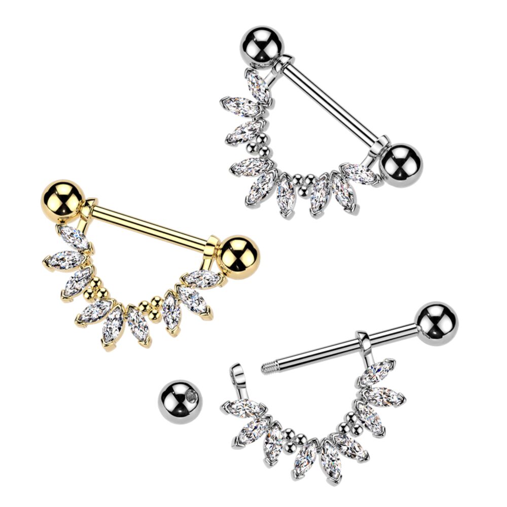 316L Surgical Steel 316L Nipple Barbell With Marquise CZ Fan Dangle