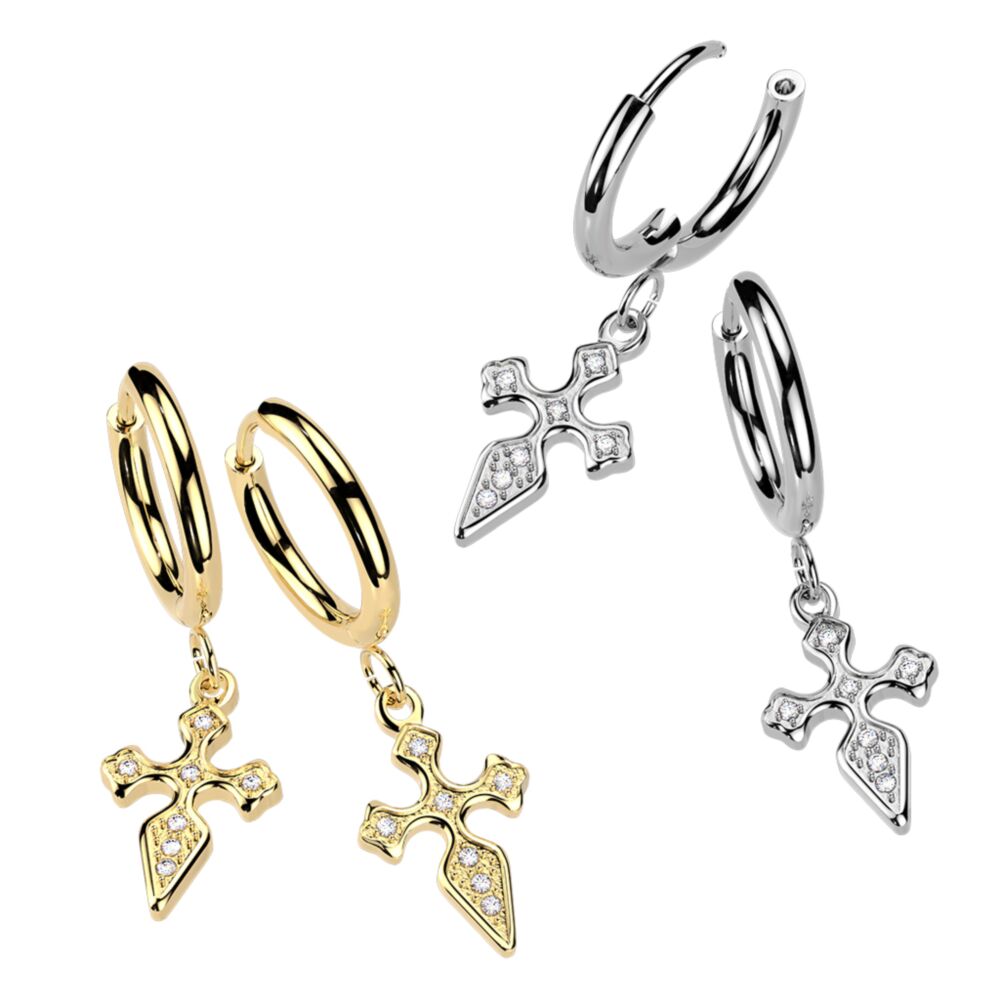 316L Surgical Steel 316L Pair of Hinged Hoop Earrings With Pave CZ...