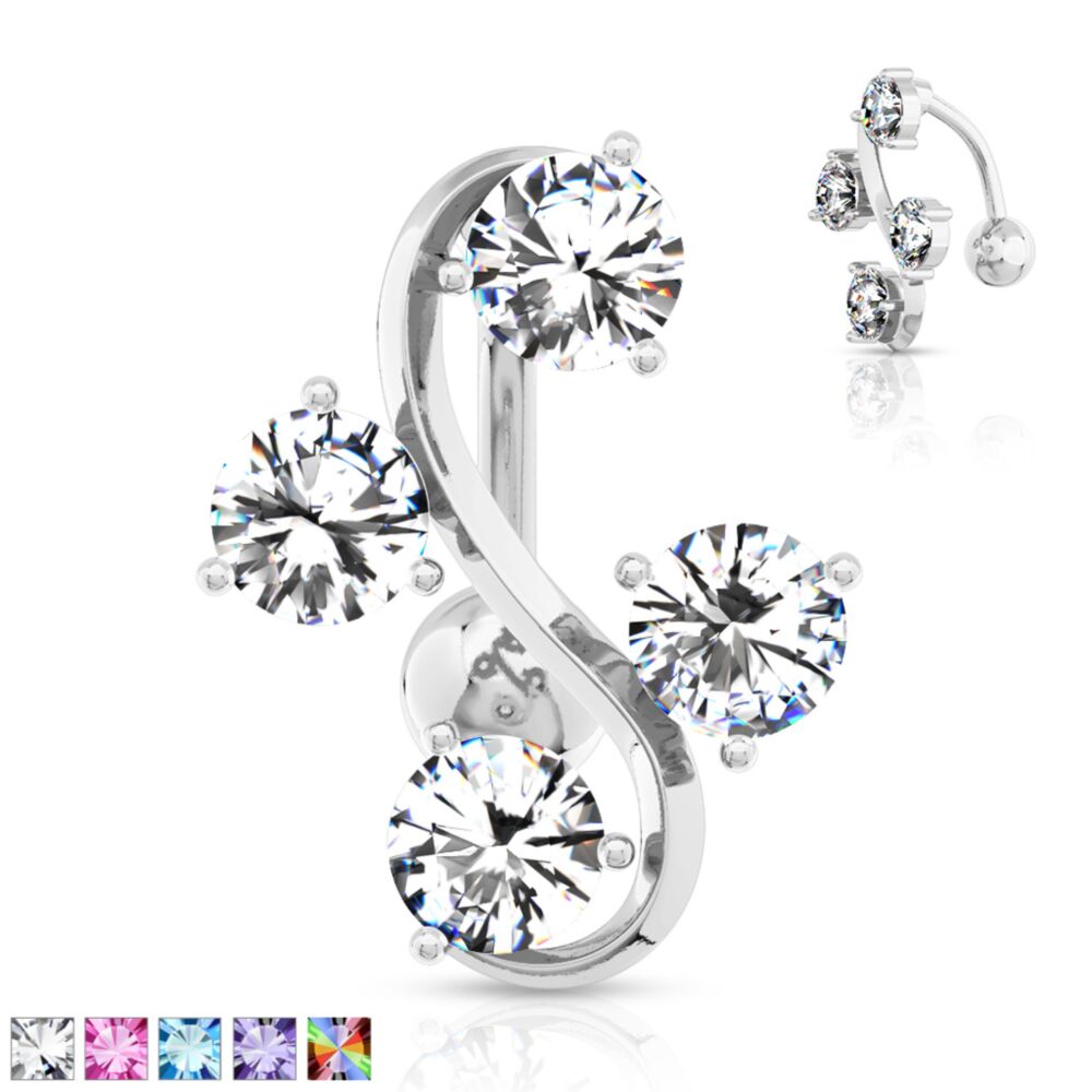 316L Surgical Steel 316L Surgical Steel 4-Gem Vine Belly Button Ring