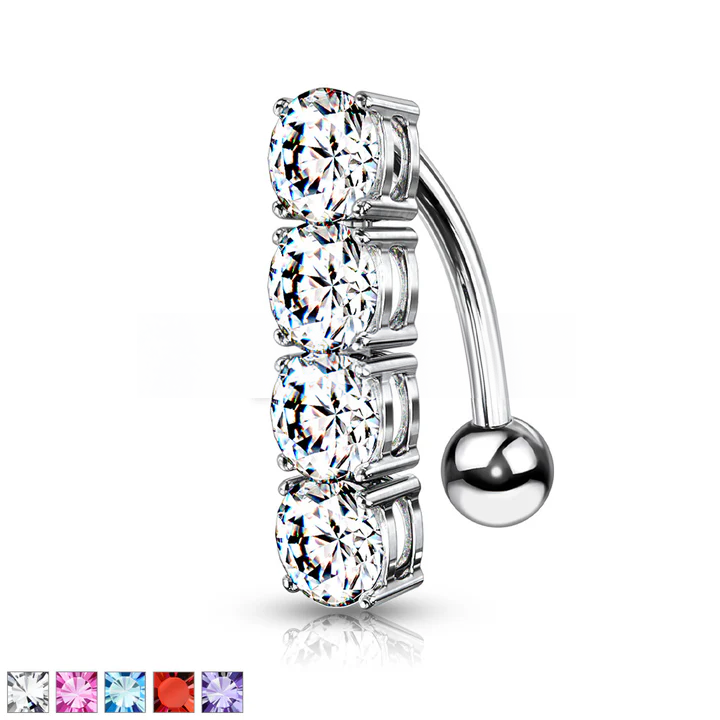 316L Surgical Steel 316L Surgical Steel 4-Gems Top Drop Belly Button Ring
