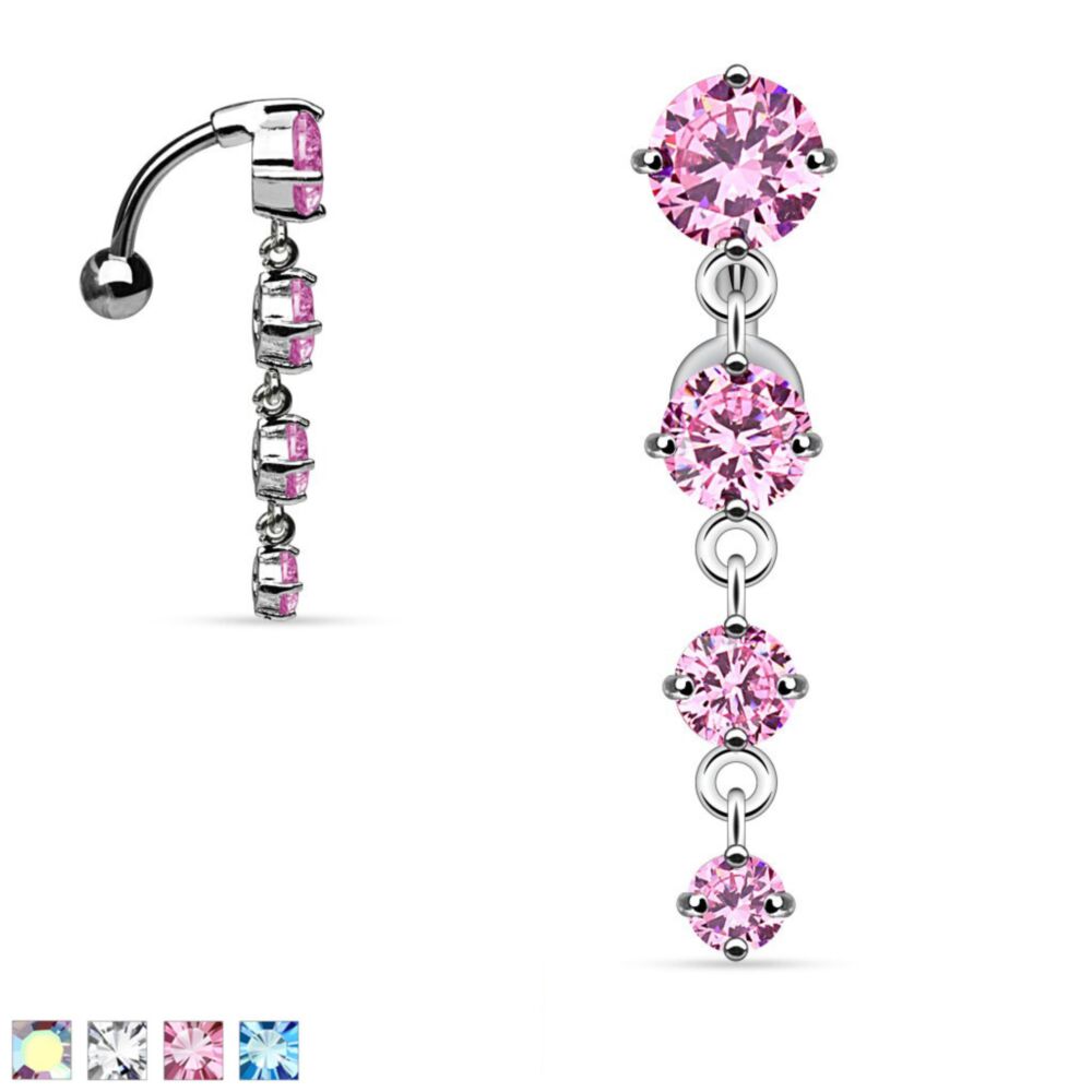 316L Surgical Steel 316L Surgical Steel 4-Vertical CZ Top-Drop Belly...