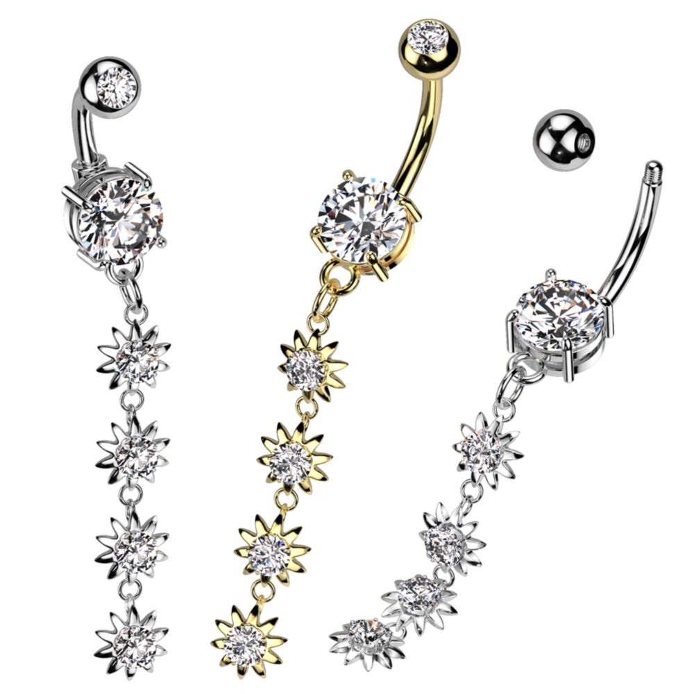 316L Surgical Steel 316L Surgical Steel 4 Flower Vertical Drop Prong...