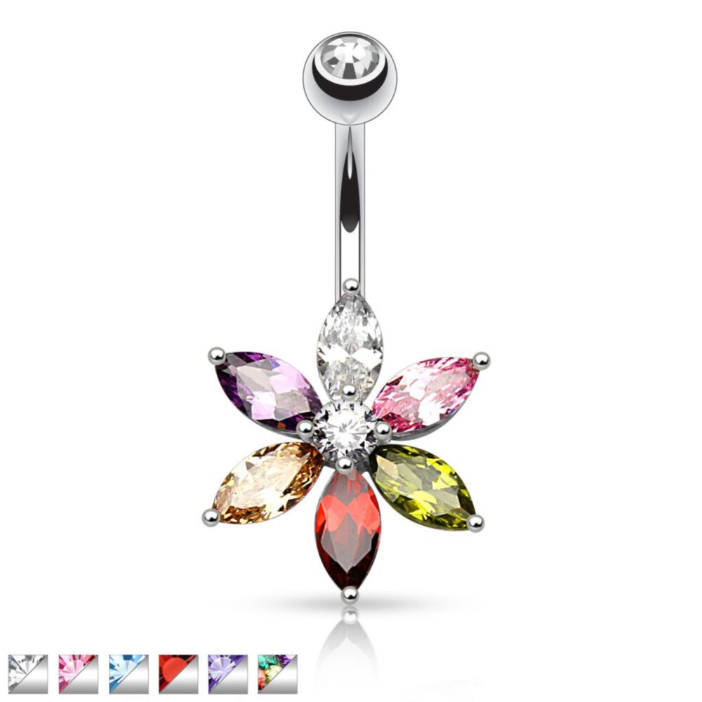 316L Surgical Steel 316L Surgical Steel 6 Marquise Cut CZ Petal Flower...