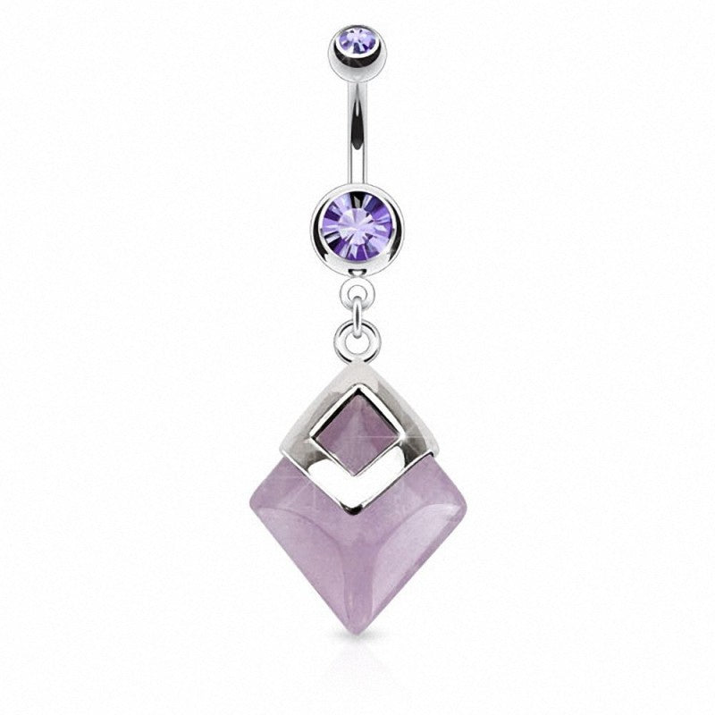 316L Surgical Steel 316L Surgical Steel Amethyst Diamond Shaped Semi...