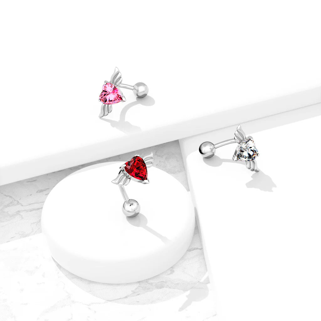 316L Surgical Steel 316L Surgical Steel Angel Winged 8mm Heart CZ Top...