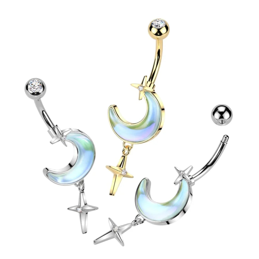 316L Surgical Steel 316L Surgical Steel Aurora Borealis Crescent Moon...