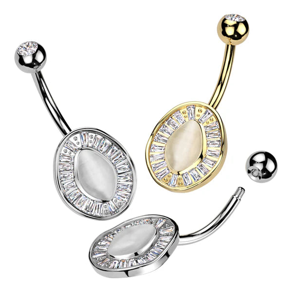 316L Surgical Steel 316L Surgical Steel Baguette CZ Edge With Cat's Eye...
