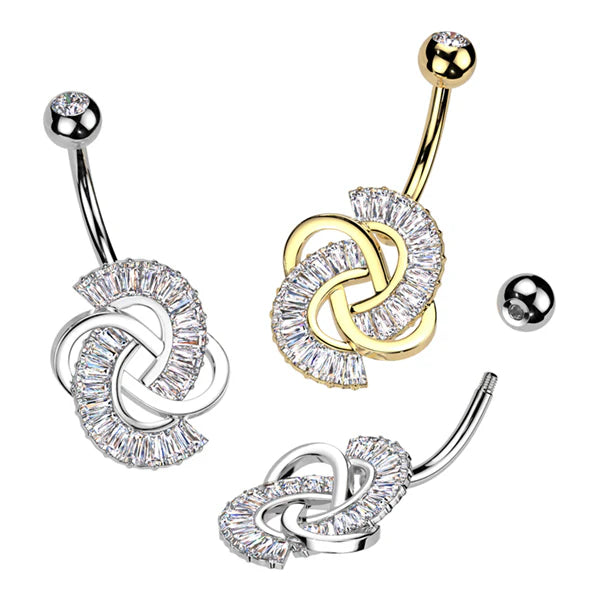 316L Surgical Steel 316L Surgical Steel Baguette CZ Knot Belly Button...