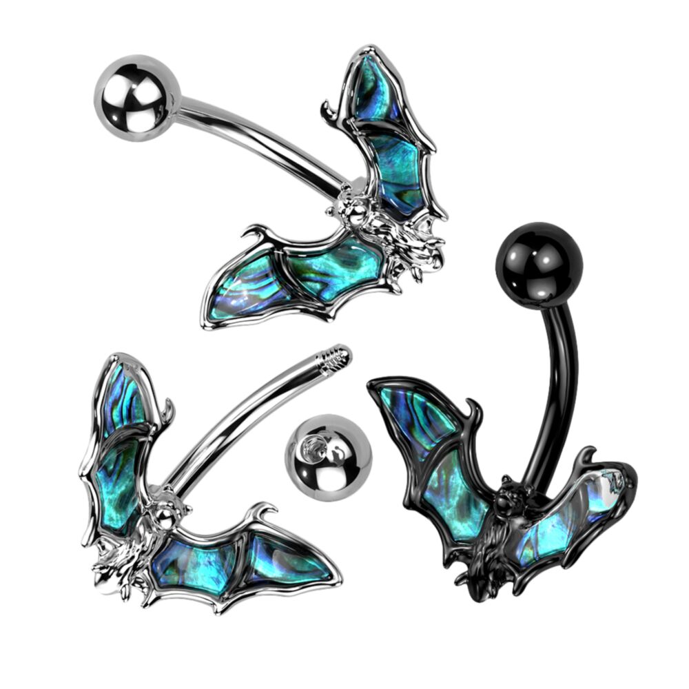 316L Surgical Steel 316L Surgical Steel Bat With Abalone Shell Wings...