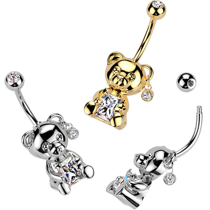 316L Surgical Steel 316L Surgical Steel Bear Belly Button Navel Ring...
