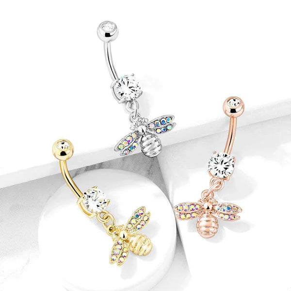 316L Surgical Steel 316L Surgical Steel Bee With AB Crystal Paved Wings...