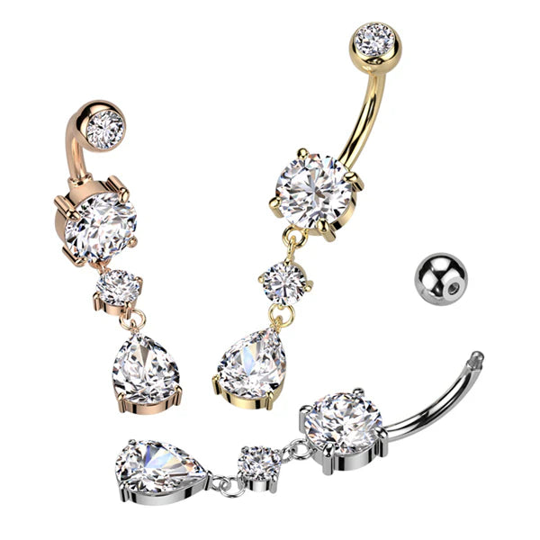 316L Surgical Steel 316L Surgical Steel Belly Button Ring Tear Drop CZ...
