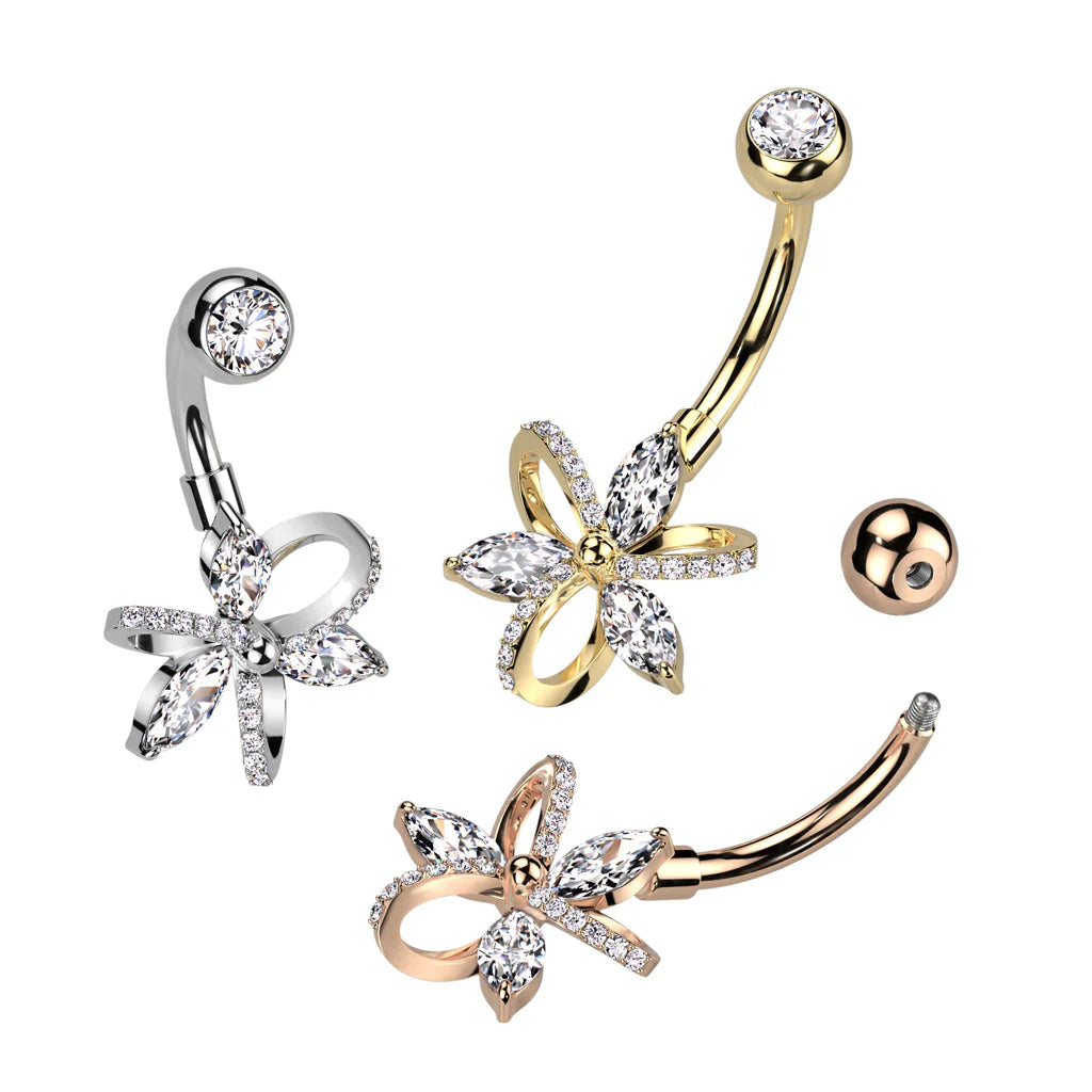 316L Surgical Steel 316L Surgical Steel Belly Ring With 3 Marquise CZ...