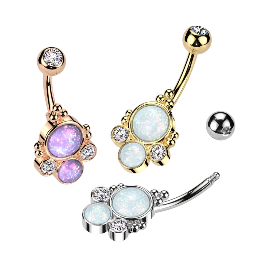 316L Surgical Steel 316L Surgical Steel Belly Ring With Double Opal and...