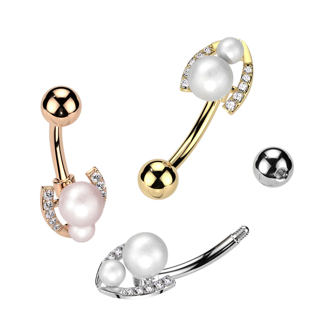 316L Surgical Steel 316L Surgical Steel Belly Ring With Double Pearl...