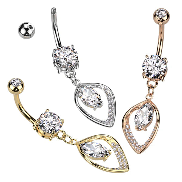 316L Surgical Steel 316L Surgical Steel Belly Ring With Hollow CZ Pave...