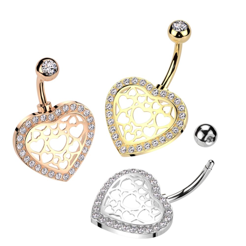 316L Surgical Steel 316L Surgical Steel Belly Ring With Hollow Heart...