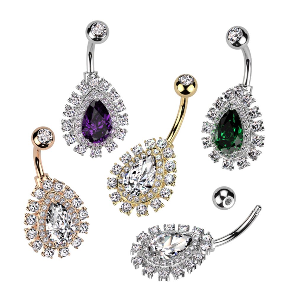 316L Surgical Steel 316L Surgical Steel Belly Ring With Large Teardrop...