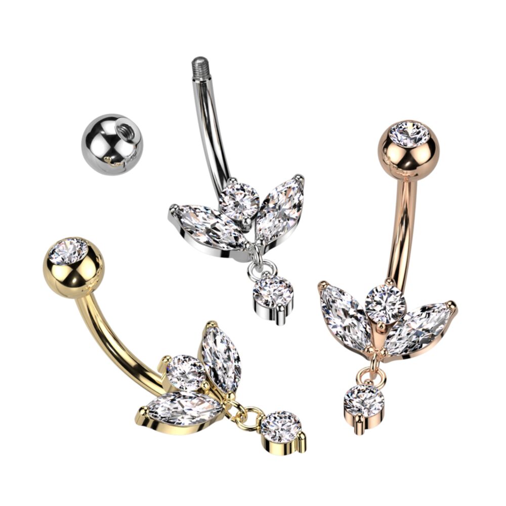 316L Surgical Steel 316L Surgical Steel Belly Ring With Marquise CZ...