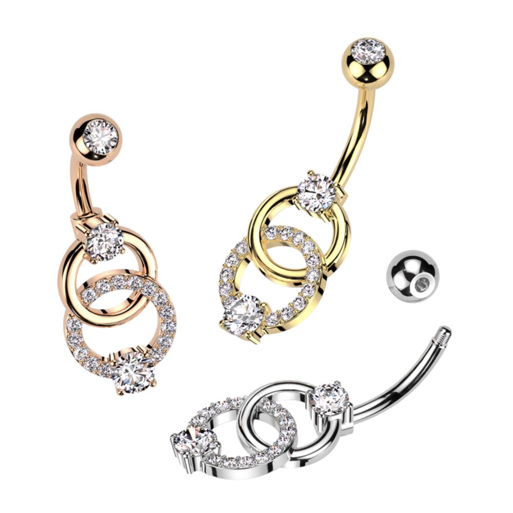 316L Surgical Steel 316L Surgical Steel Belly Ring With Pave CZ on...