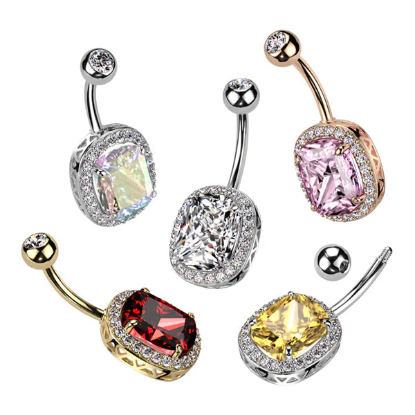 316L Surgical Steel 316L Surgical Steel Belly Ring With Pave CZ's...