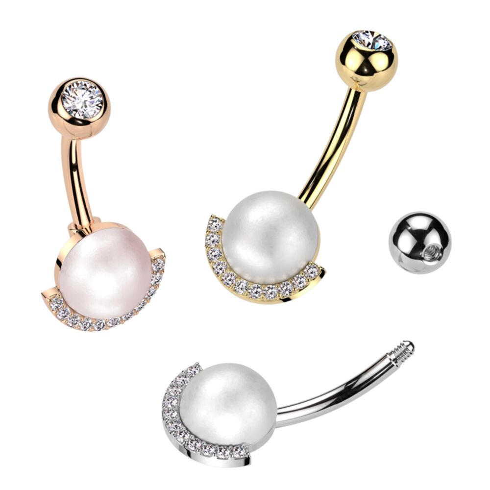 316L Surgical Steel 316L Surgical Steel Belly Ring With Pearl and Half...