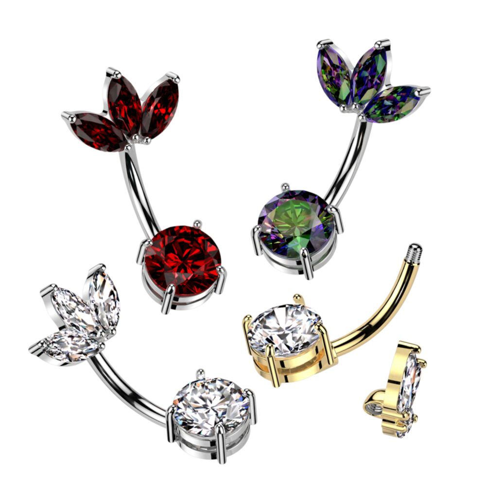 316L Surgical Steel 316L Surgical Steel Belly Ring With Prong Set CZ...