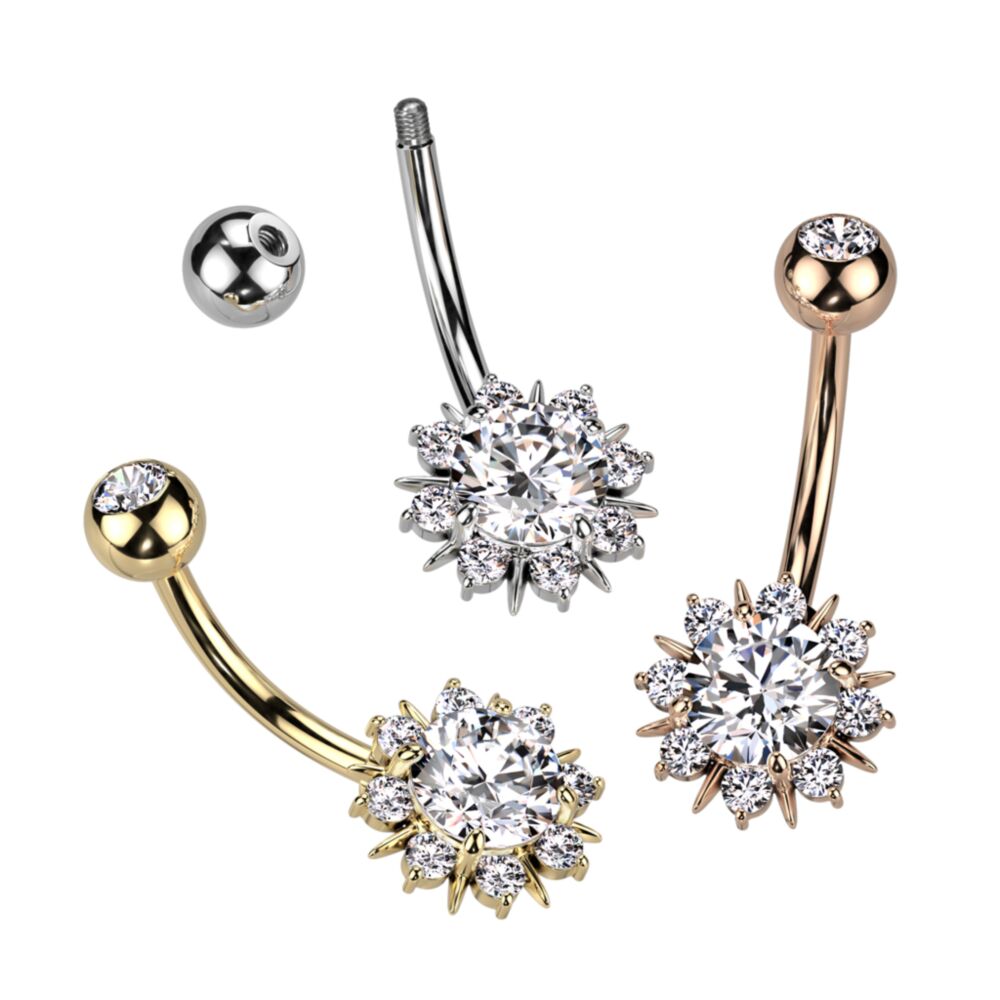 316L Surgical Steel 316L Surgical Steel Belly Ring With Round CZ Center...