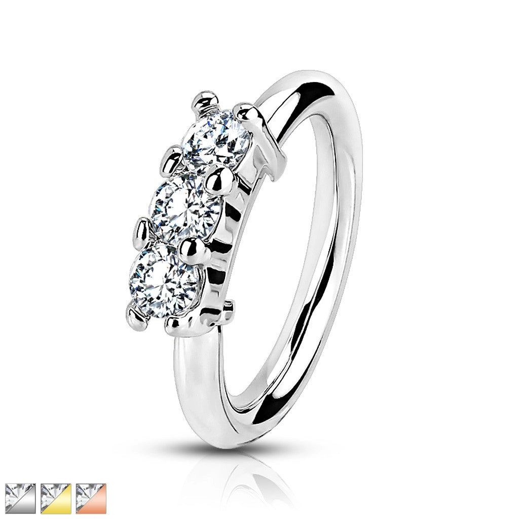 316L Surgical Steel 316L Surgical Steel Bendable Hoop Ring With 3 Lined CZ