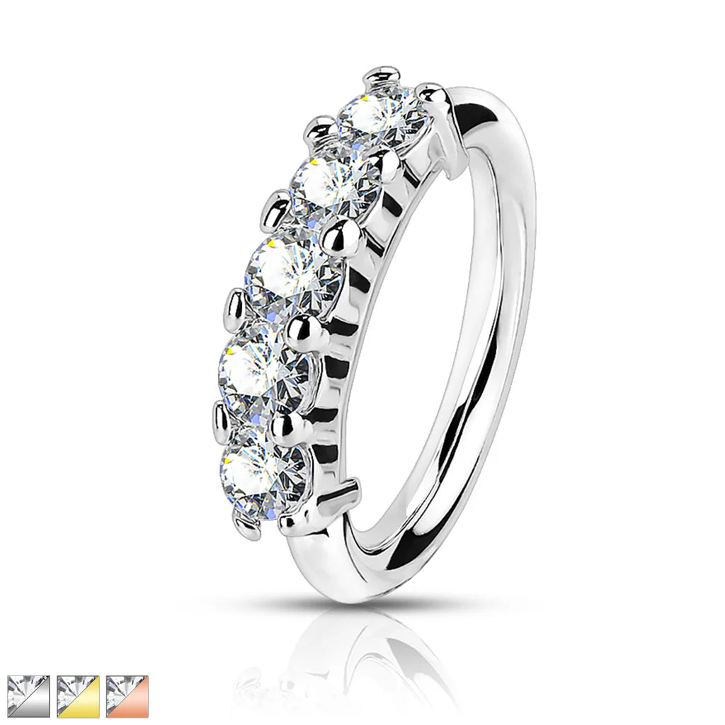 316L Surgical Steel 316L Surgical Steel Bendable Hoop Ring With 5 Lined CZ