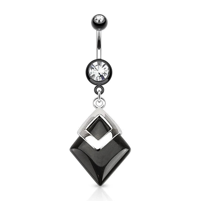 316L Surgical Steel 316L Surgical Steel Black Agate Diamond Shaped Semi...