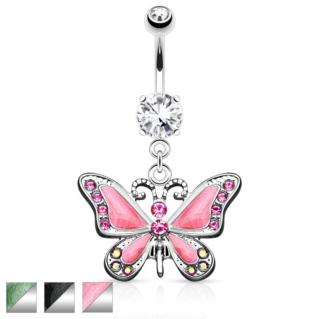 316L Surgical Steel 316L Surgical Steel Butterfly Dangle With CZ Belly...
